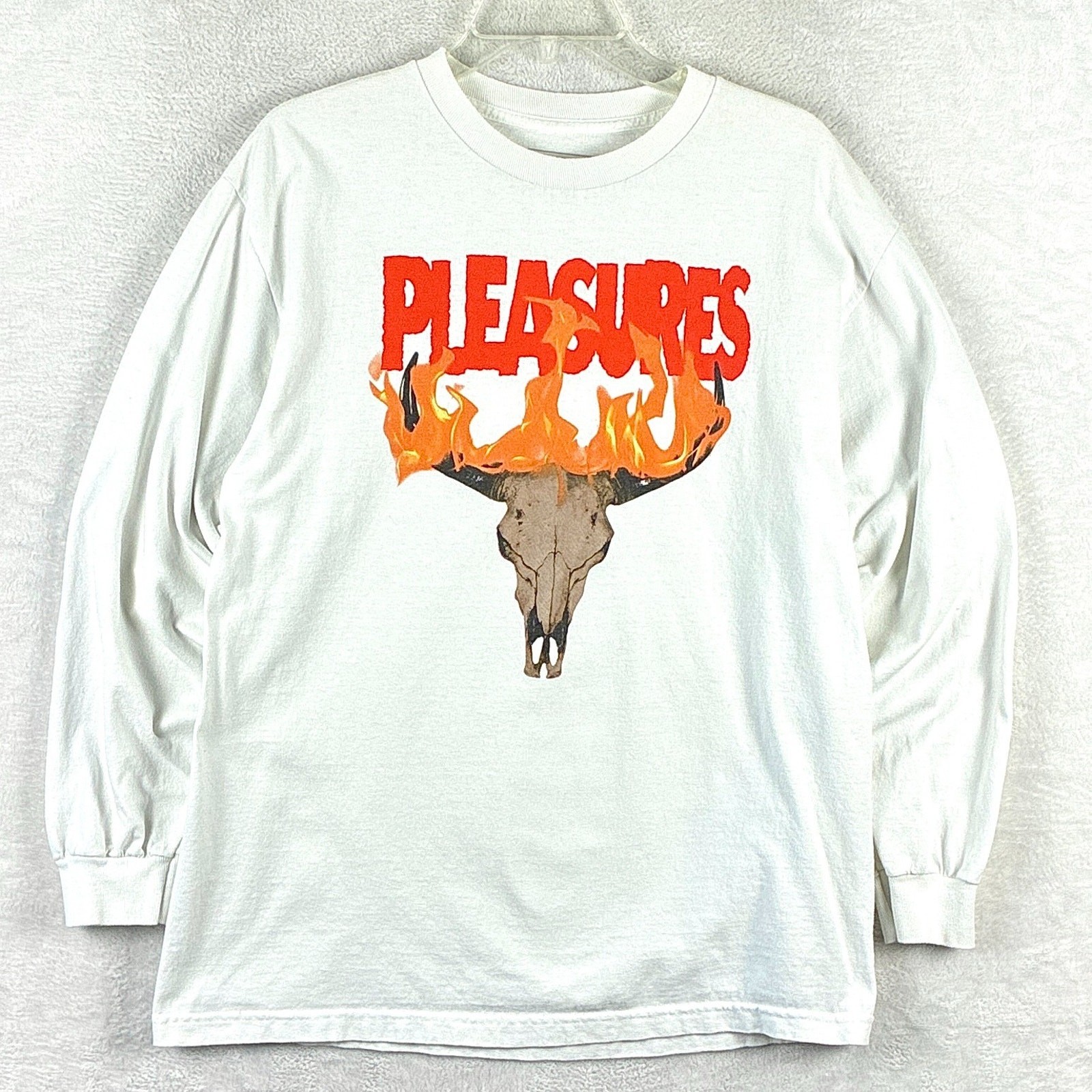 Pleasures Shirt Mens L White Cow Ranger Skull Flames Streetwear Skater Punk gallery