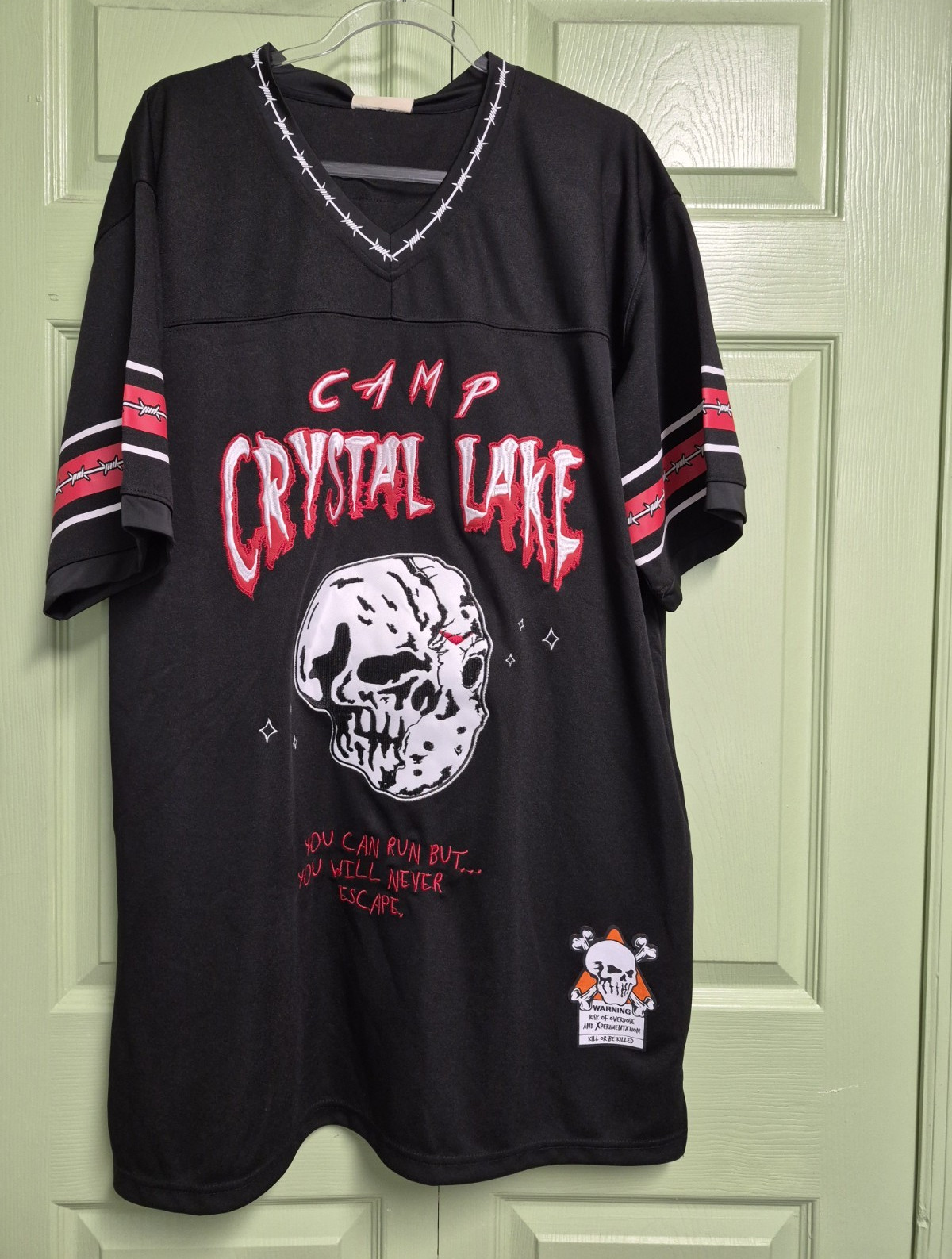 Brand X Camp Crystal Lake Jason Voorhees Men's Black V-Neck Jersey Tee 3XL gallery