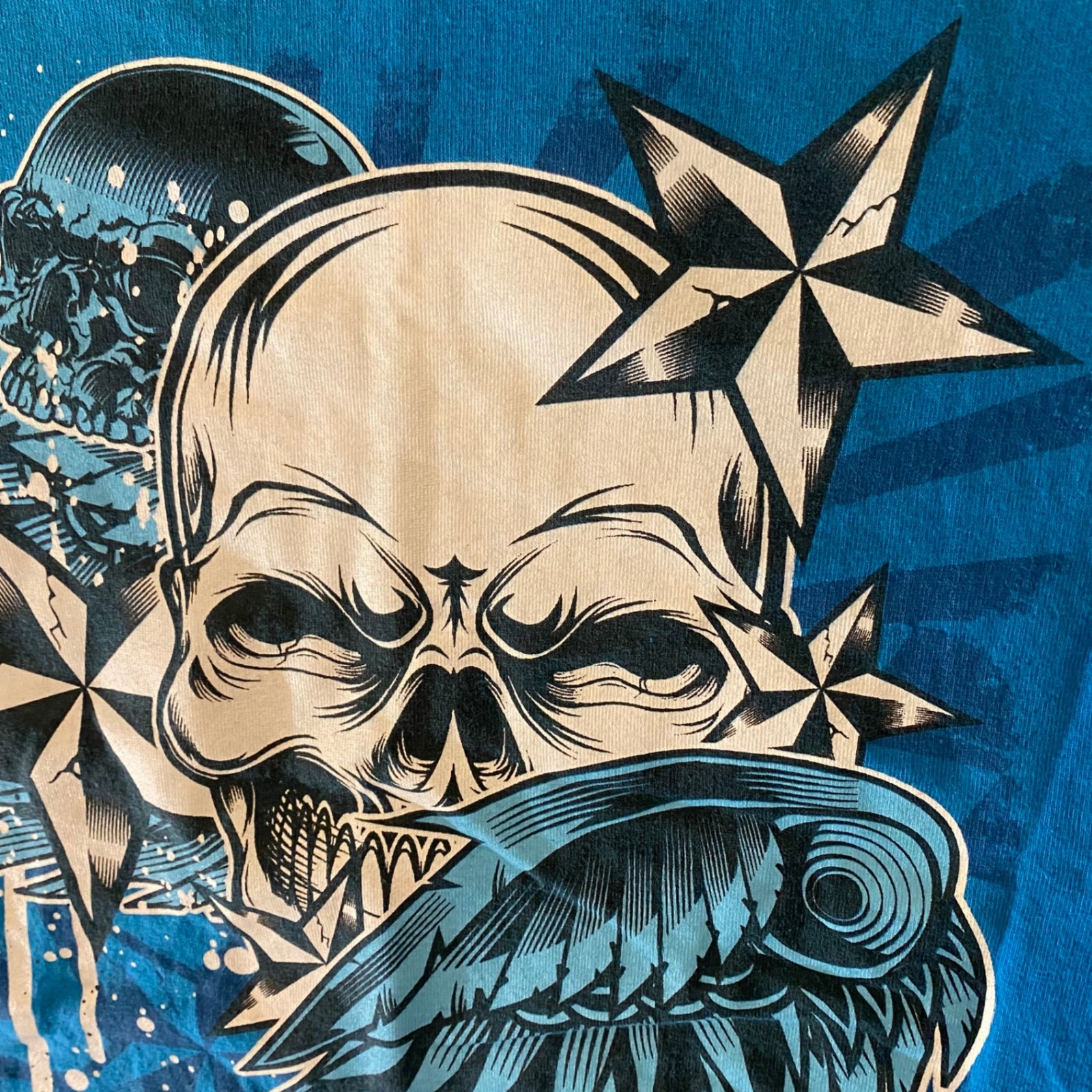 Delta Pro Weight Shirt Mens L Blue Skull Wings Stars Graphic Cotton Short Tee gallery