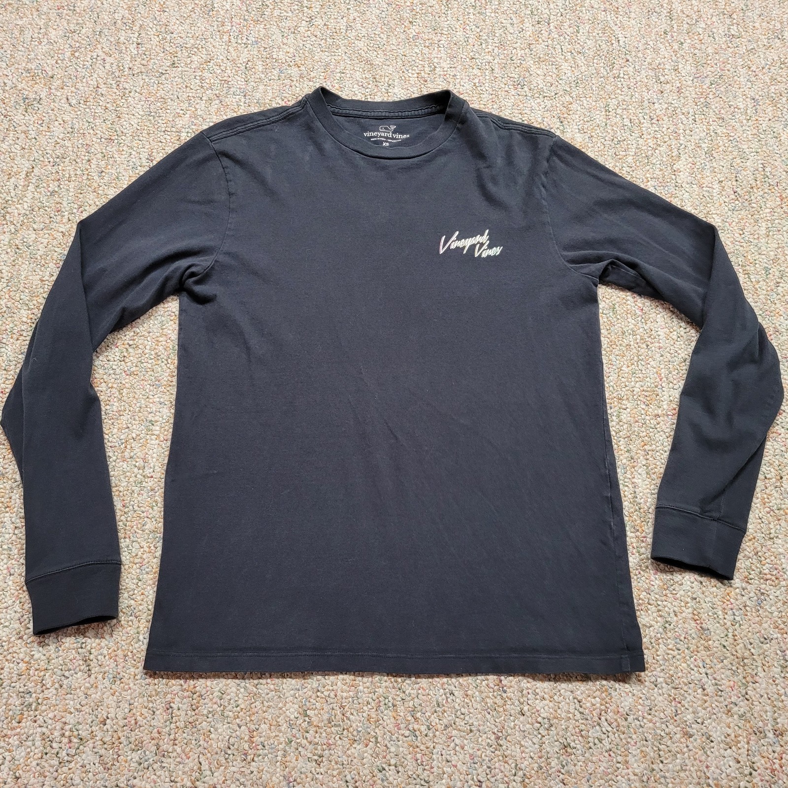 Vineyard Vines Shirt Men XS Black Long Sleeve Skiing Retro Neon Graphic Logo