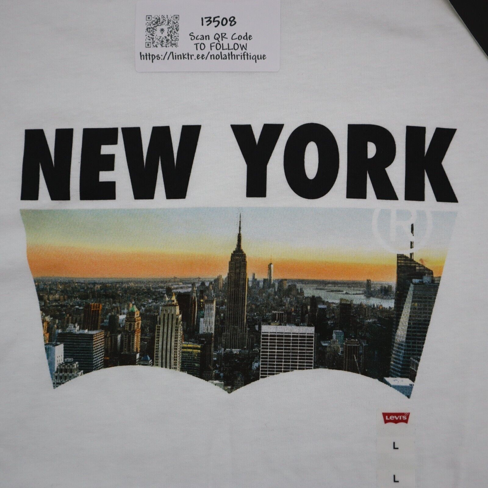 Levi Strauss Shirt Mens L White Short Sleeve Crew Neck Graphic Print Cotton Knit gallery
