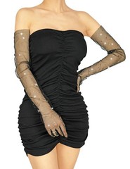 ‘s Tulle Sheer Gloves Sparkly Sequins Long Opera Evening Gloves Mesh Sunscree…