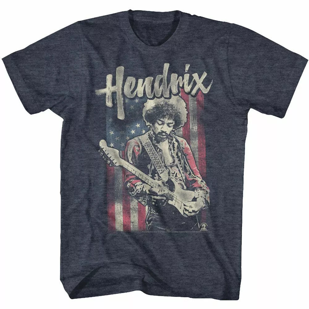 Jimi Hendrix Flag Navy Heather Adult T Shirt COTTON Size S-5XL UR686