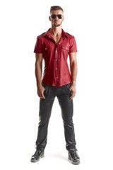 Mens Red Wetlook Shirt with Studs
