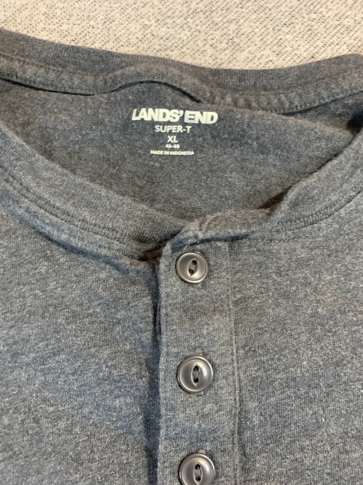 Lands' End Super-T Top Men's XL 46-48 Gray Rib-Knit Cuff Long Sleeve Henley Neck gallery