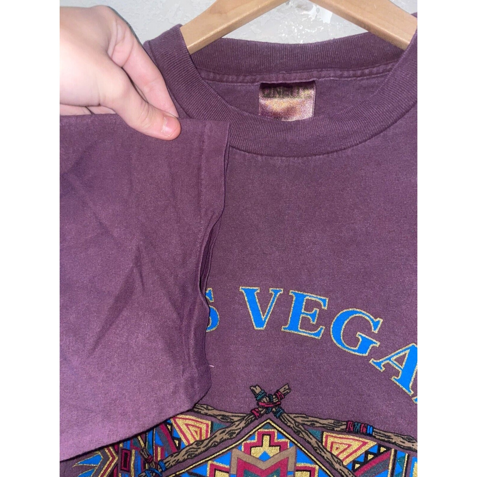 Vintage Las Vegas Native Shirt American Beaded Twigs Purple Tee 90s VTG Large gallery