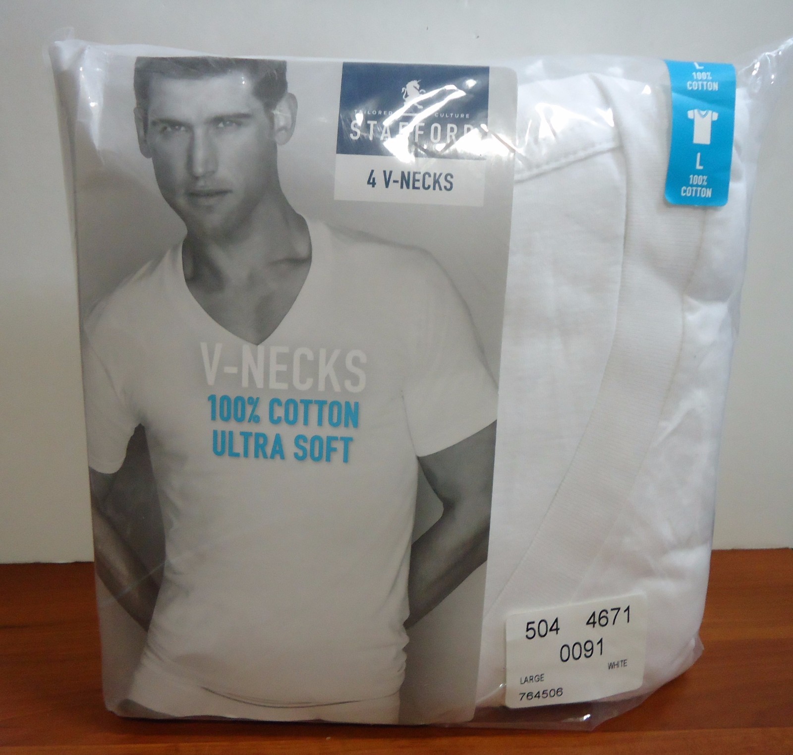 Stafford 4-Pack Men's 100% Cotton Ultra Soft V-Neck T-Shirts White gallery
