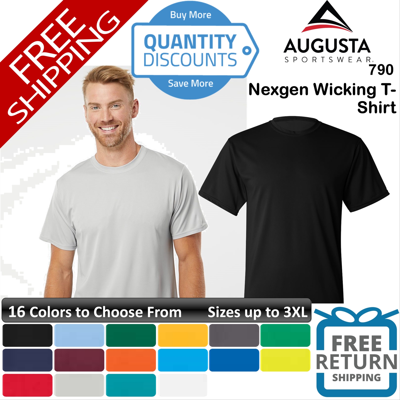 🔥 Augusta Sportswear Men Nexgen Wicking T-shirt Wicks Moisture Up To 3XL 790 gallery