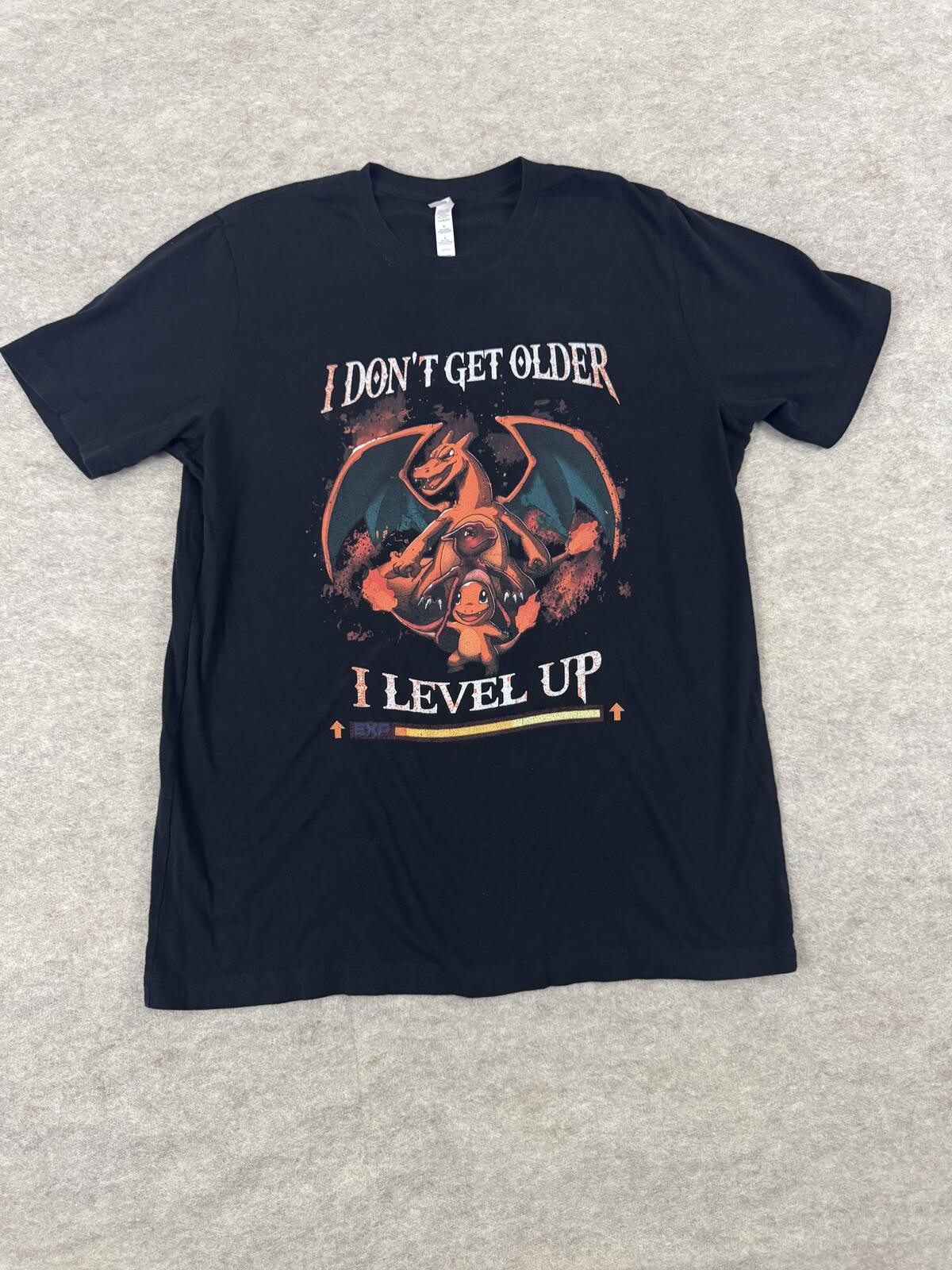 Black Graphic T-Shirt "I Don't Get Older I Level Up" Dragon Design Large gallery
