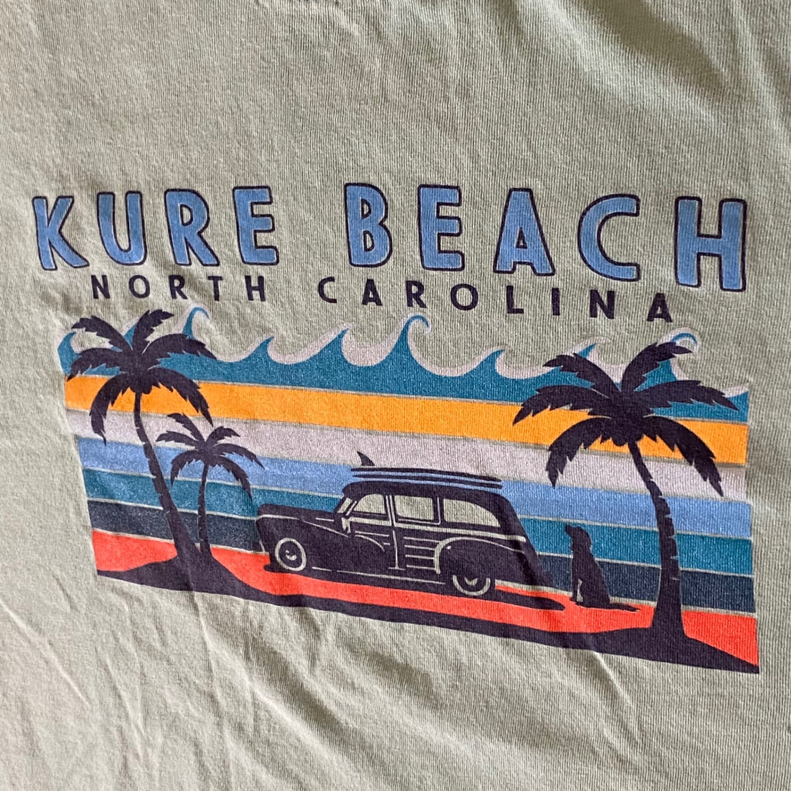 Kure Beach Shirt Mens L Mint Green Short Sleeve Graphic Surf North Carolina gallery