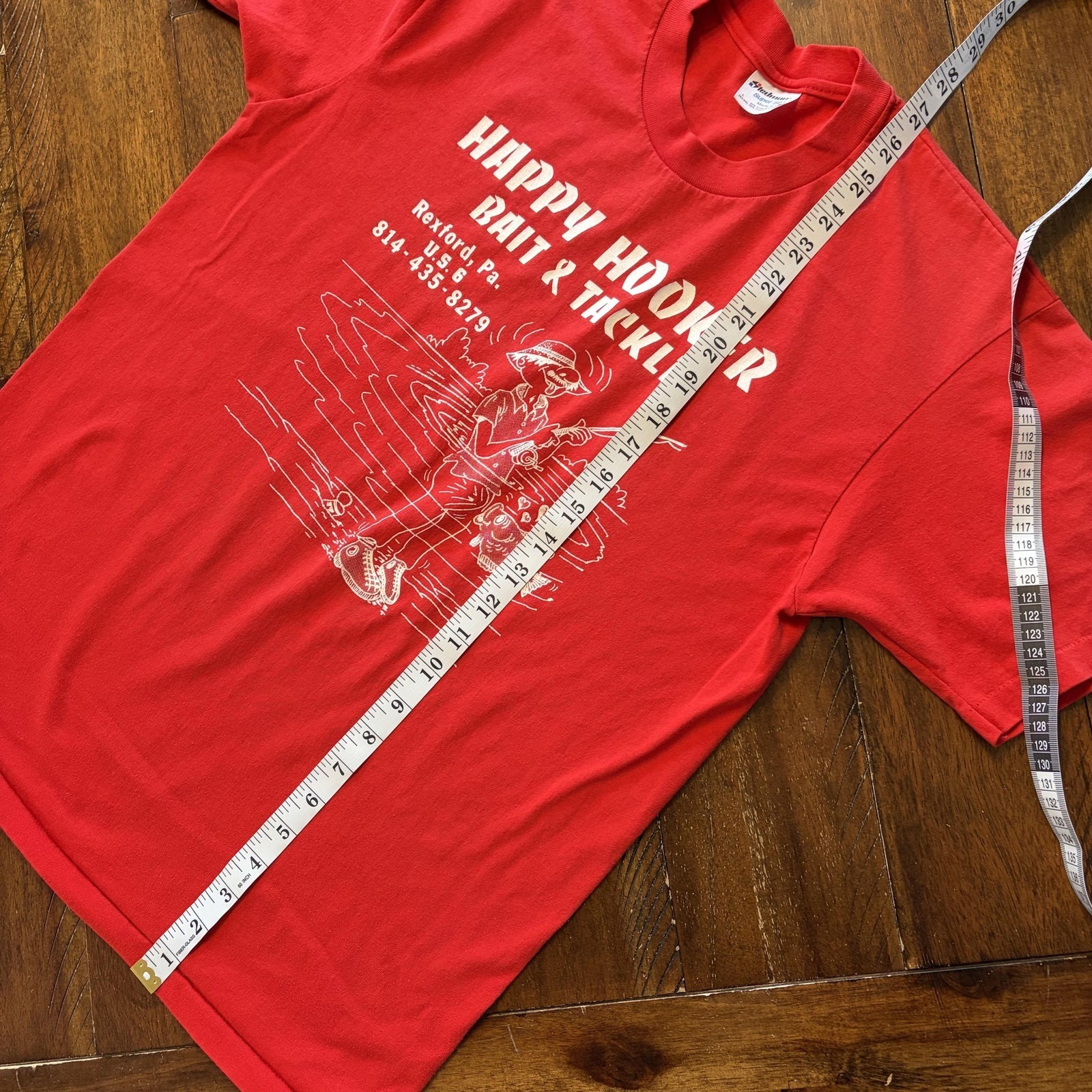 Vintage Stedman Happy Hooker Bait & Tackle Shirt Mens Large Red Fishing 80s gallery