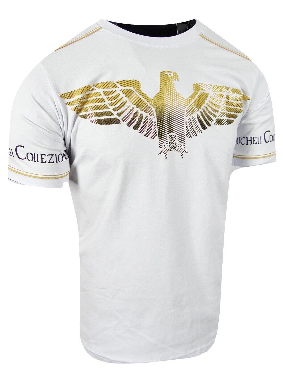 Mens T-Shirt Black Designer Italian Shiny Blue Eagle Bucheli Slim Fit Crew Neck gallery