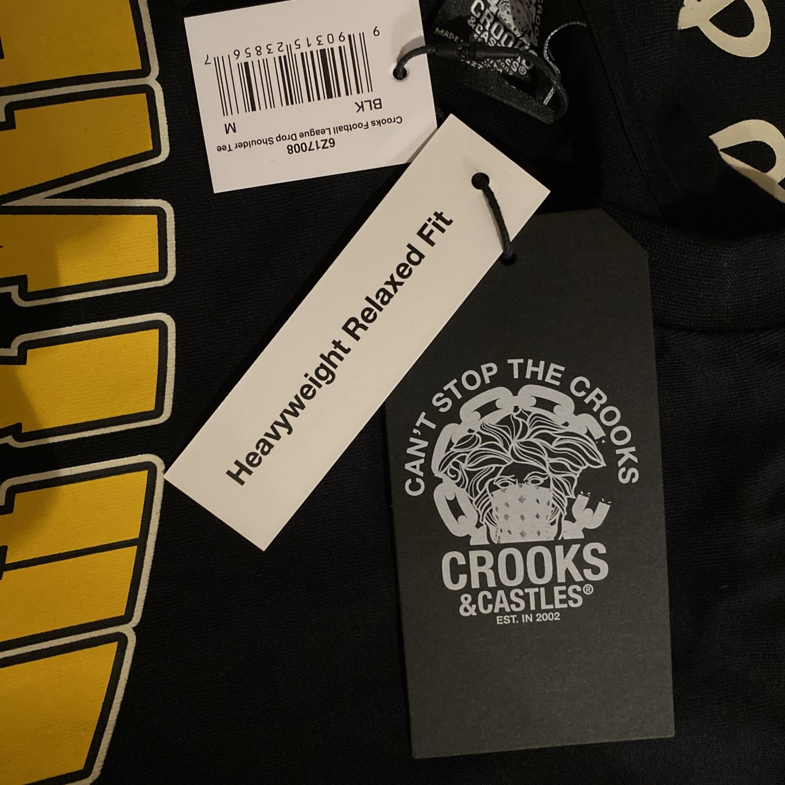 Crooks & Castles Crooks Football League Drop Shoulder Men Heavy Tee Black Size M gallery