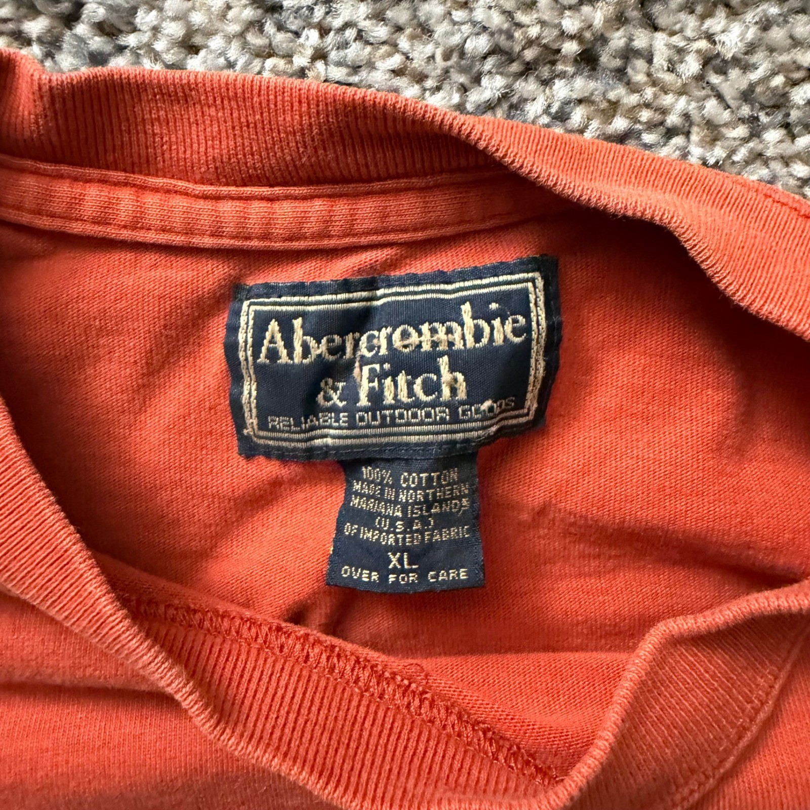 Abercrombie & Fitch Mens XL Long Sleeve Box Logo T-Shirt Orange Vintage Style gallery