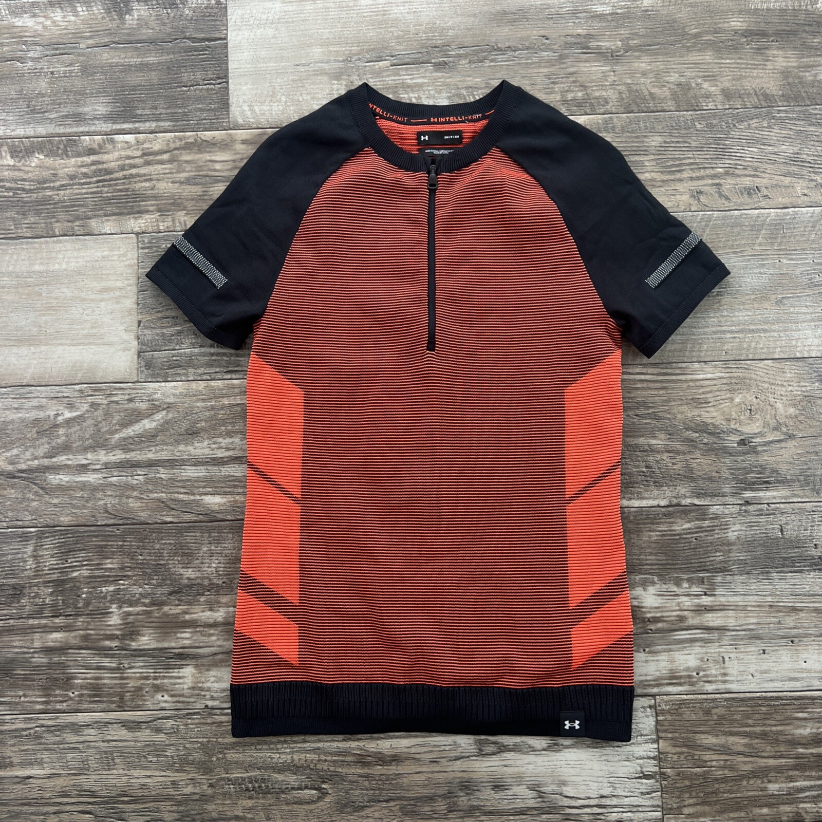 Small Under Amour 1366503 002 Men’s IntelliKnit 1/4 Zip Shirt black orange $85