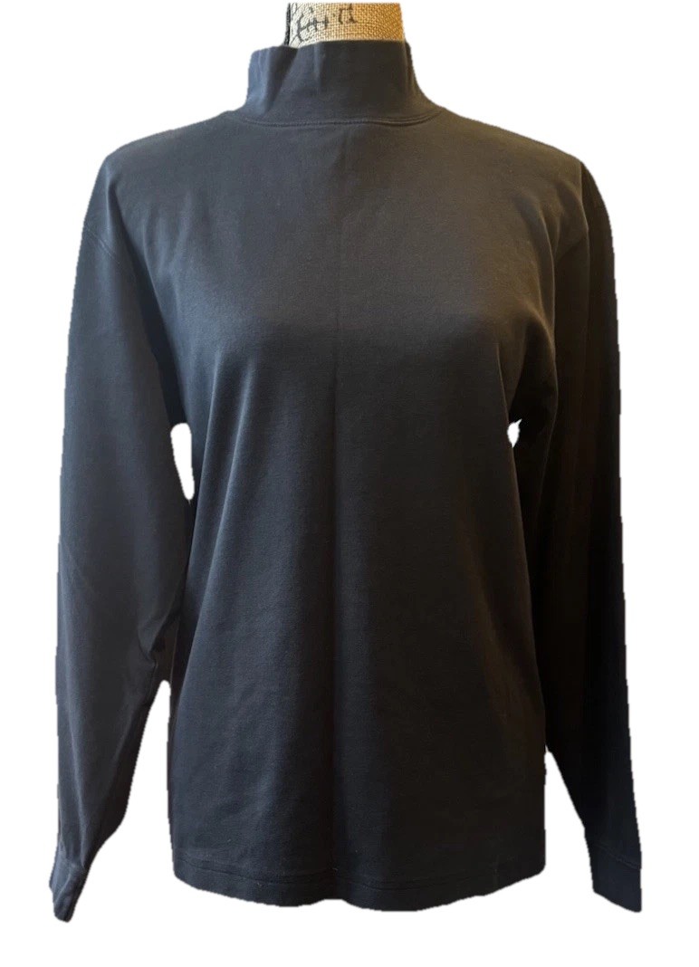 L.L.Bean Mens Small Mock Neck Shirt Black 100% Cotton Long Sleeve