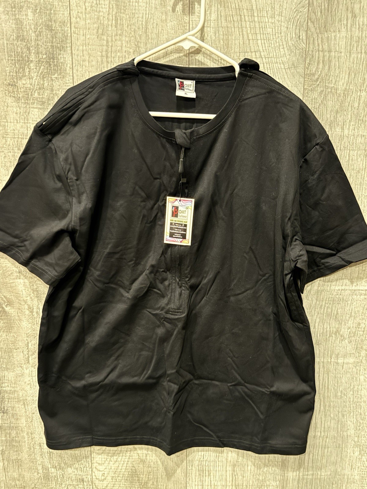 Port Fashions Unisex Mens XL Black Cotton T-Shirt for Medical Ports & Chemo NWT gallery