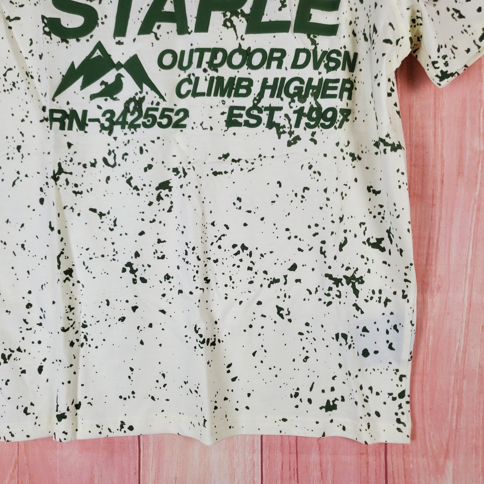 Staple Shirt Mens XS Cream Graphic Splatter Print Outdoor DVSN gallery