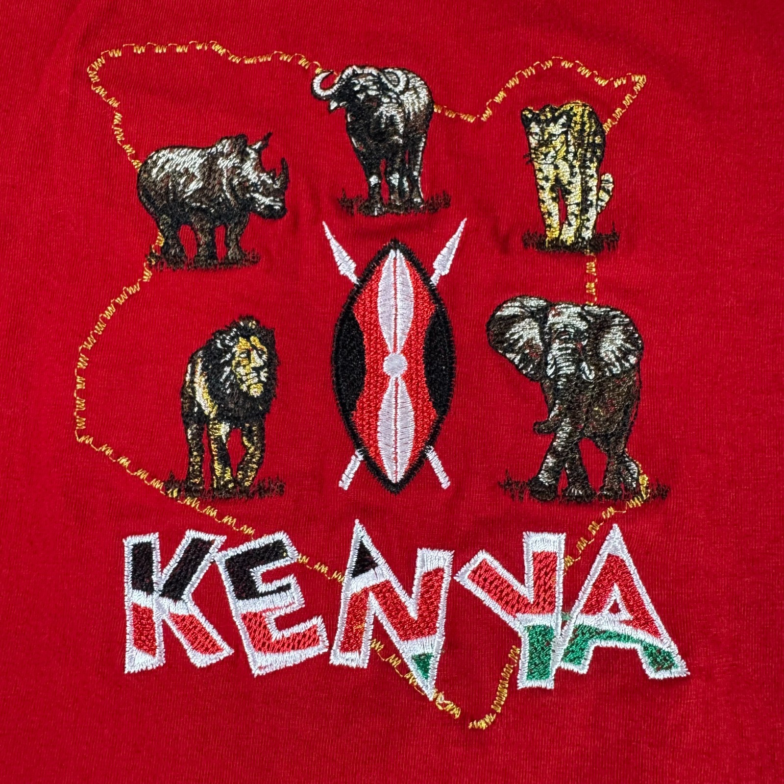 Airborne Kenya Africa 3XL Red Embroidered Elephant Lion Rhino Animal T-Shirt gallery