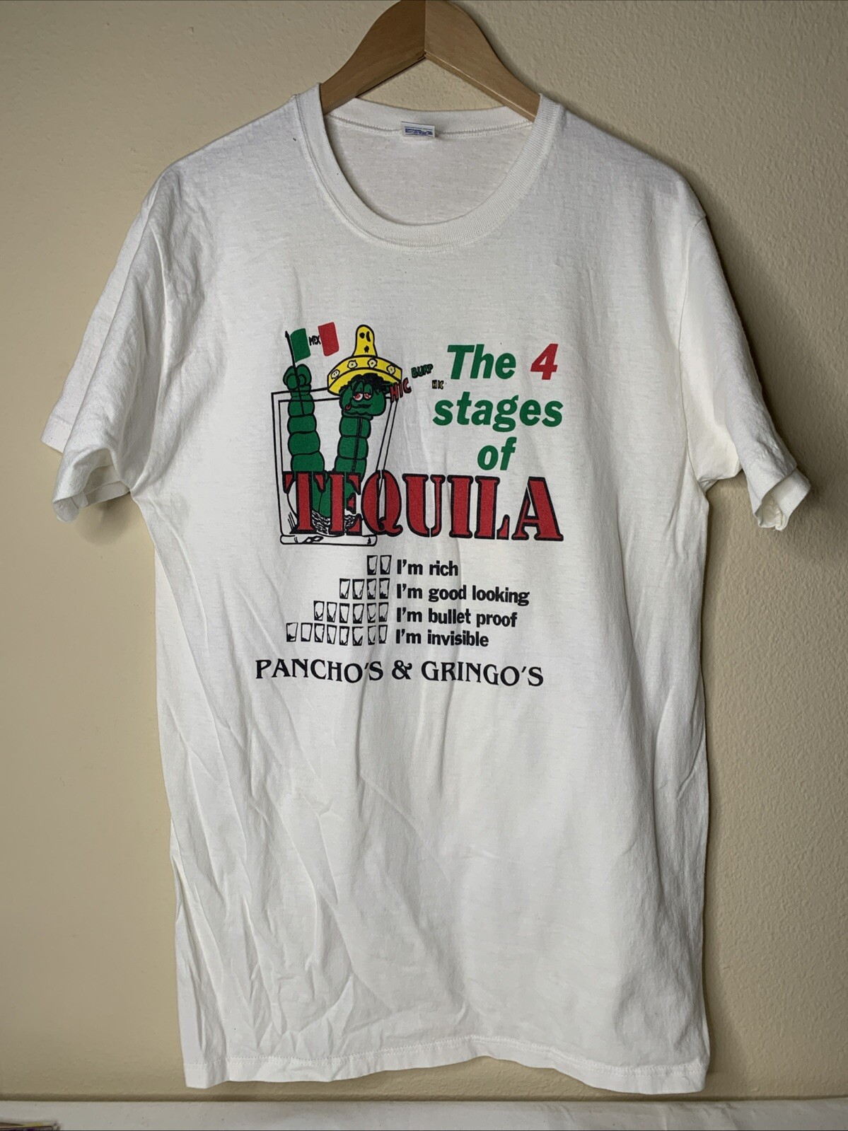 Vintage 4 Stages Of Tequila Shirt Mens Sz L Funny Humor Restaurant Art 90s gallery