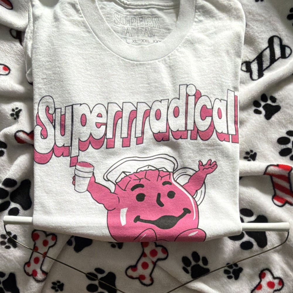 Superr Radical White/Pink Graphic Logo Print Crew Neck Short