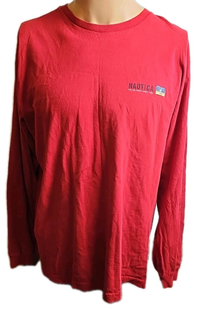 Vintage Nautica Long Sleeve Shirt Men's Size L Red Nautical Flags Made In Canada gallery