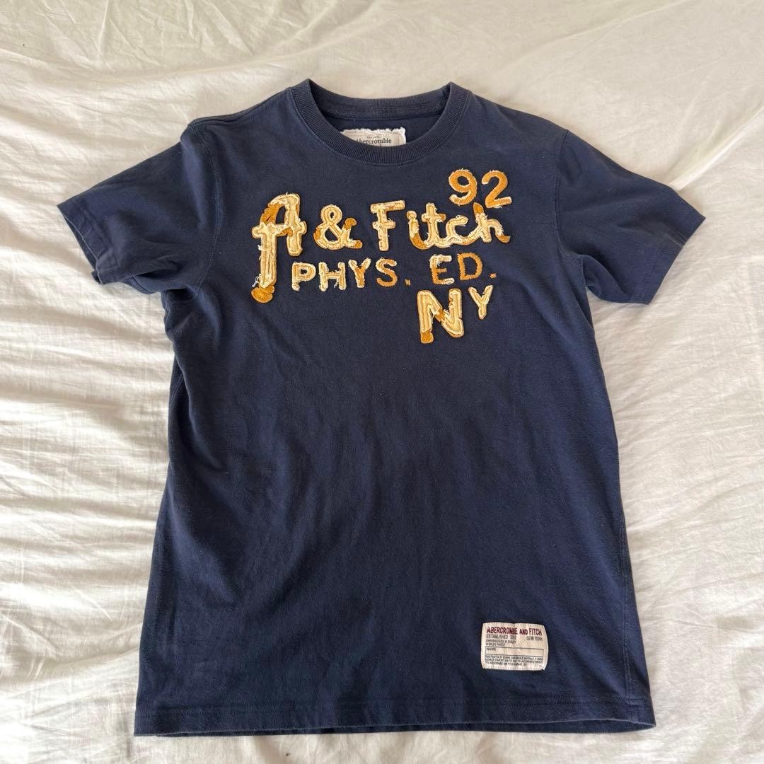 Abercrombie & Fitch Navy T-Shirt Y2K 92 Phys Ed NY Gold Logo Size S gallery