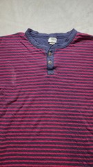 Vtg LL BEAN RIVER DRIVERS Shirt Blue Red Stripe Henley Heavy USA Medium Flaws