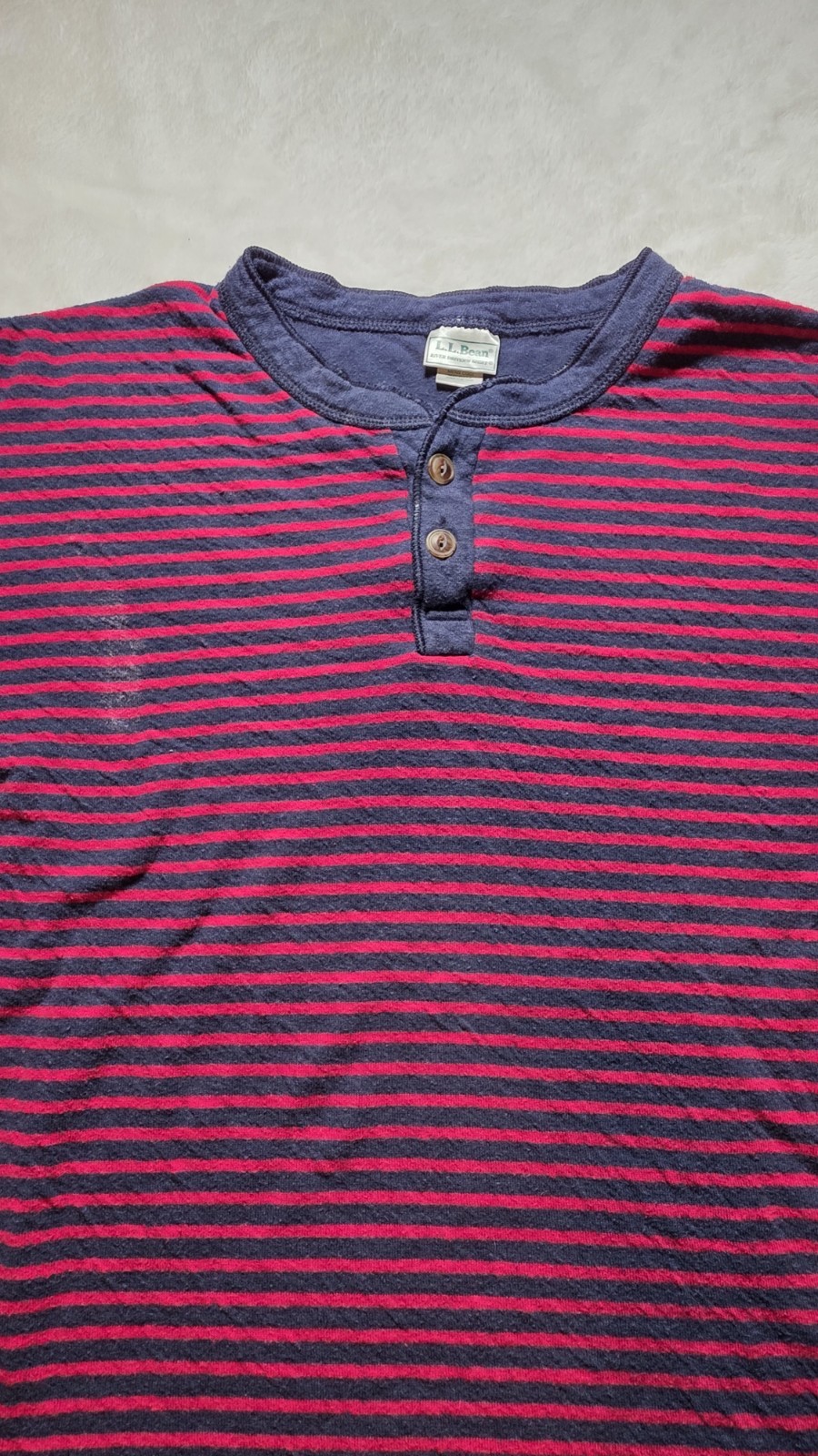 Vtg LL BEAN RIVER DRIVERS Shirt Blue Red Stripe Henley Heavy USA Medium Flaws gallery