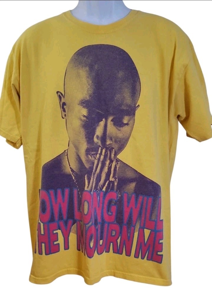 Vintage Tupac Mens L Yellow Graphic Print "How Long Will They Mourn Me" T-Shirt gallery