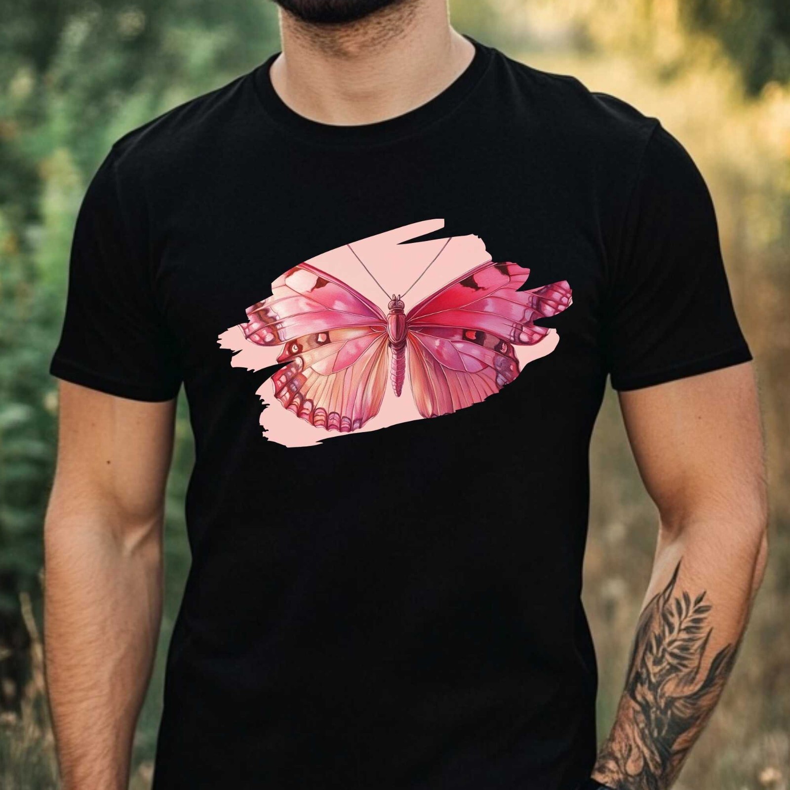 Mens Pink Butterfly Motif Cotton T-Shirt Size XS to 5XL gallery
