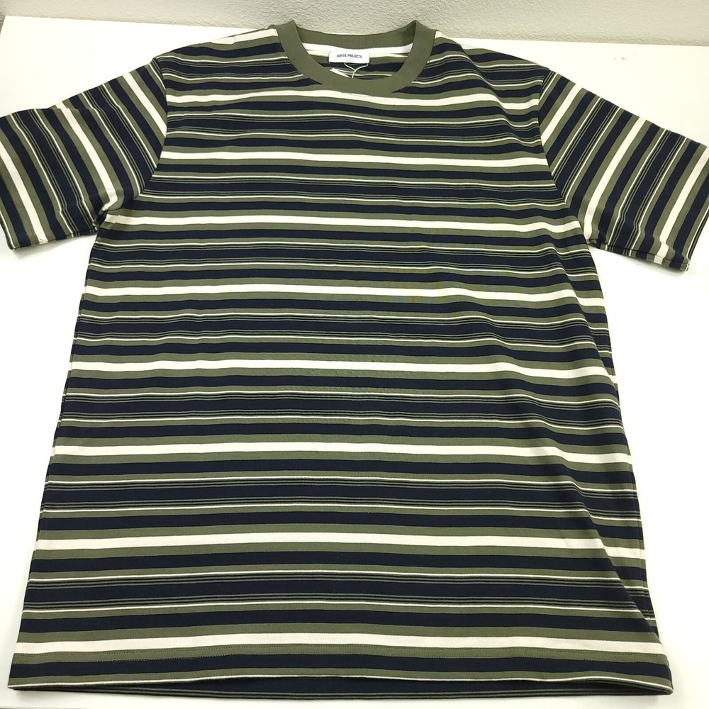 $110 Norse Projects Johannes Multistripes Tee T-Shirt In Ivy Green Mens Small