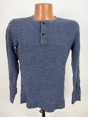 Wallace Barnes Shirt Men Medium Waffle-Knit Henley Thermal Minimal Heather Navy