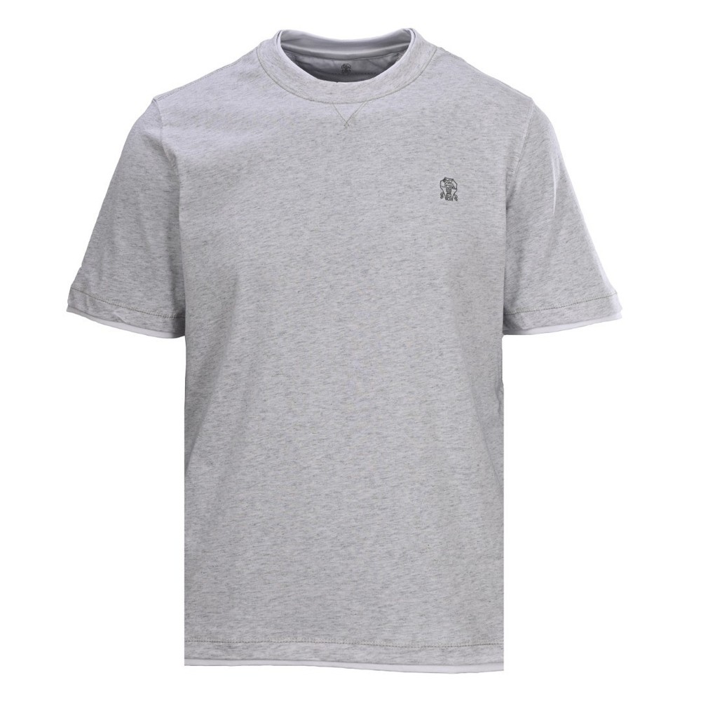 BRUNELLO CUCINELLI Embroidered Layered Short-Sleeve T-Shirt, Size M