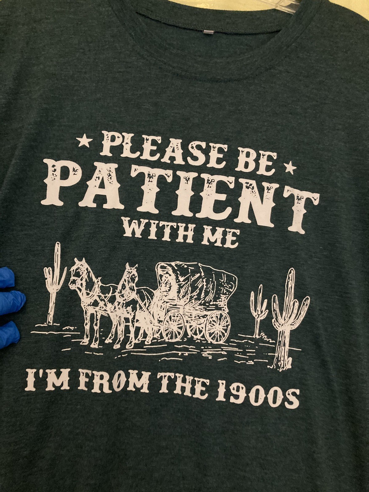 PLEASE BE PATIENT WITH ME Unisex T Shirt; XL; Blue Gray; PreOwned & Very Good