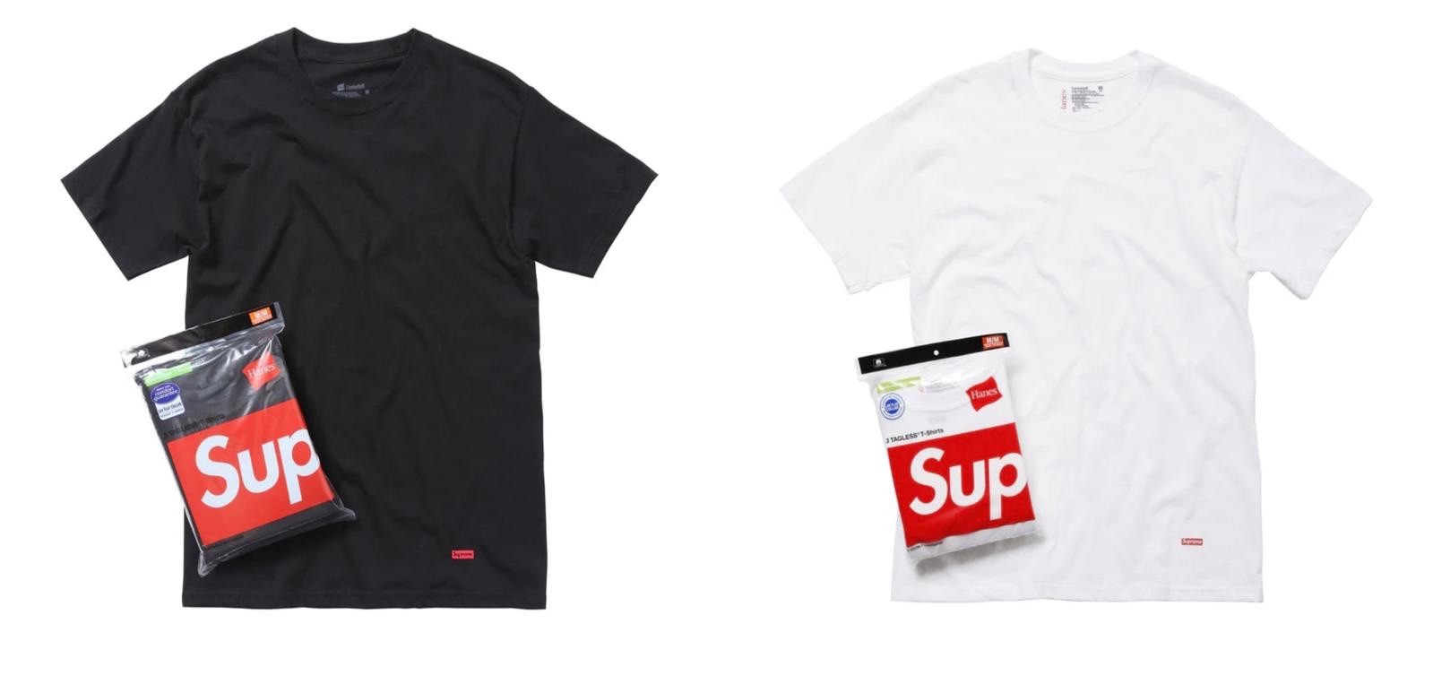 New Pack of 2 - Supreme x Hanes Tees T-Shirt Black And White - Large gallery