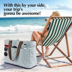 XL Beach Bag Zipper Cooler Compartment Sandproof Foldable Tote