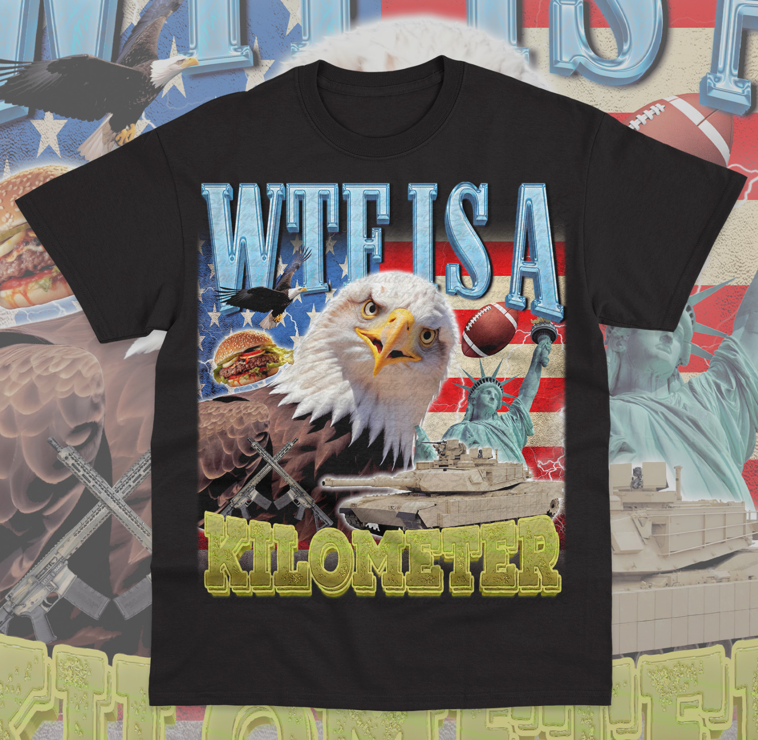 WTF Is A Kilometer Eagle Badge American Graphic Tee gallery