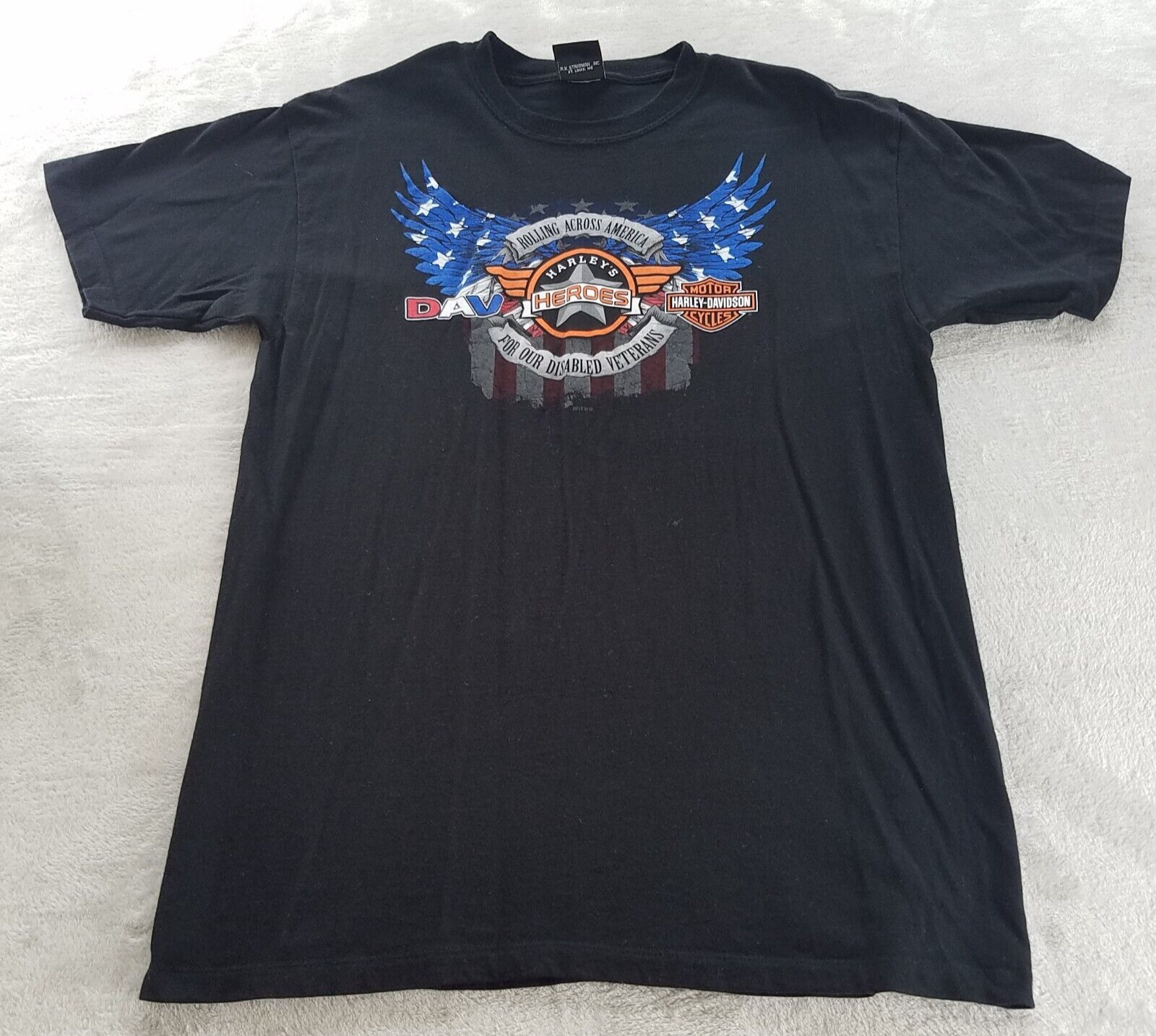 Mens Harley Davidson Graphic T Shirt Black Rolling America Flag-See Measurements gallery