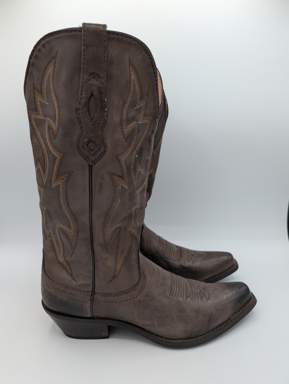 Mismatched Cowboy Boots Womens Size 6.5 R & 7 L Nocona Brown Leather Embroidered