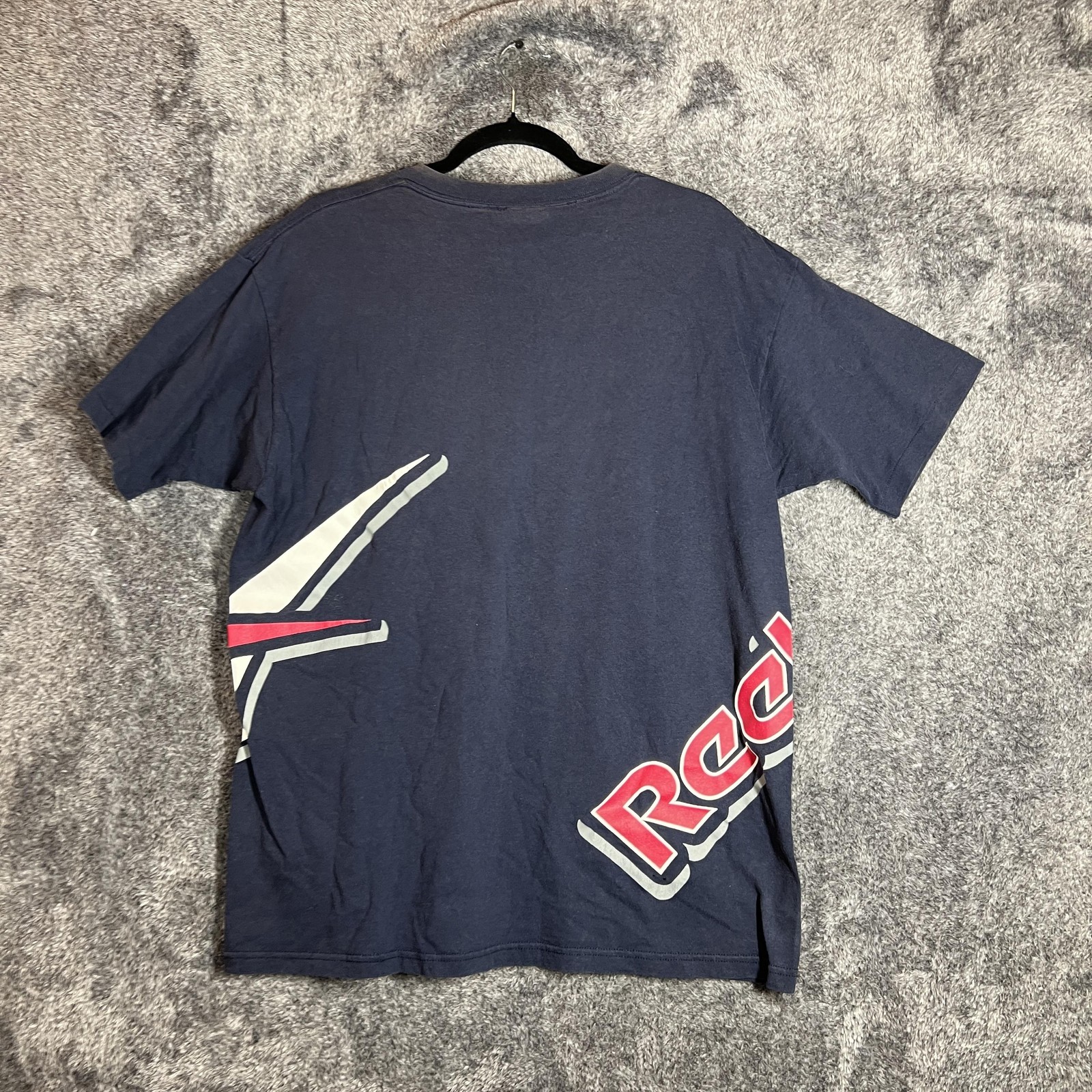 Reebok Shirt Mens L Blue Diagonal Graphic Logo Big Side Print Sport Tee gallery