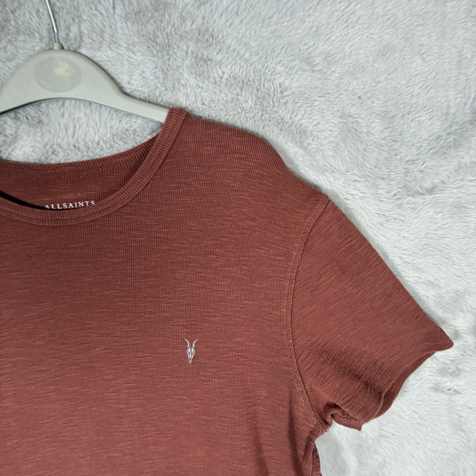 AllSaints ESUM T-Shirt Mens Large Brown Woven Cotton Short Sleeve Crew gallery