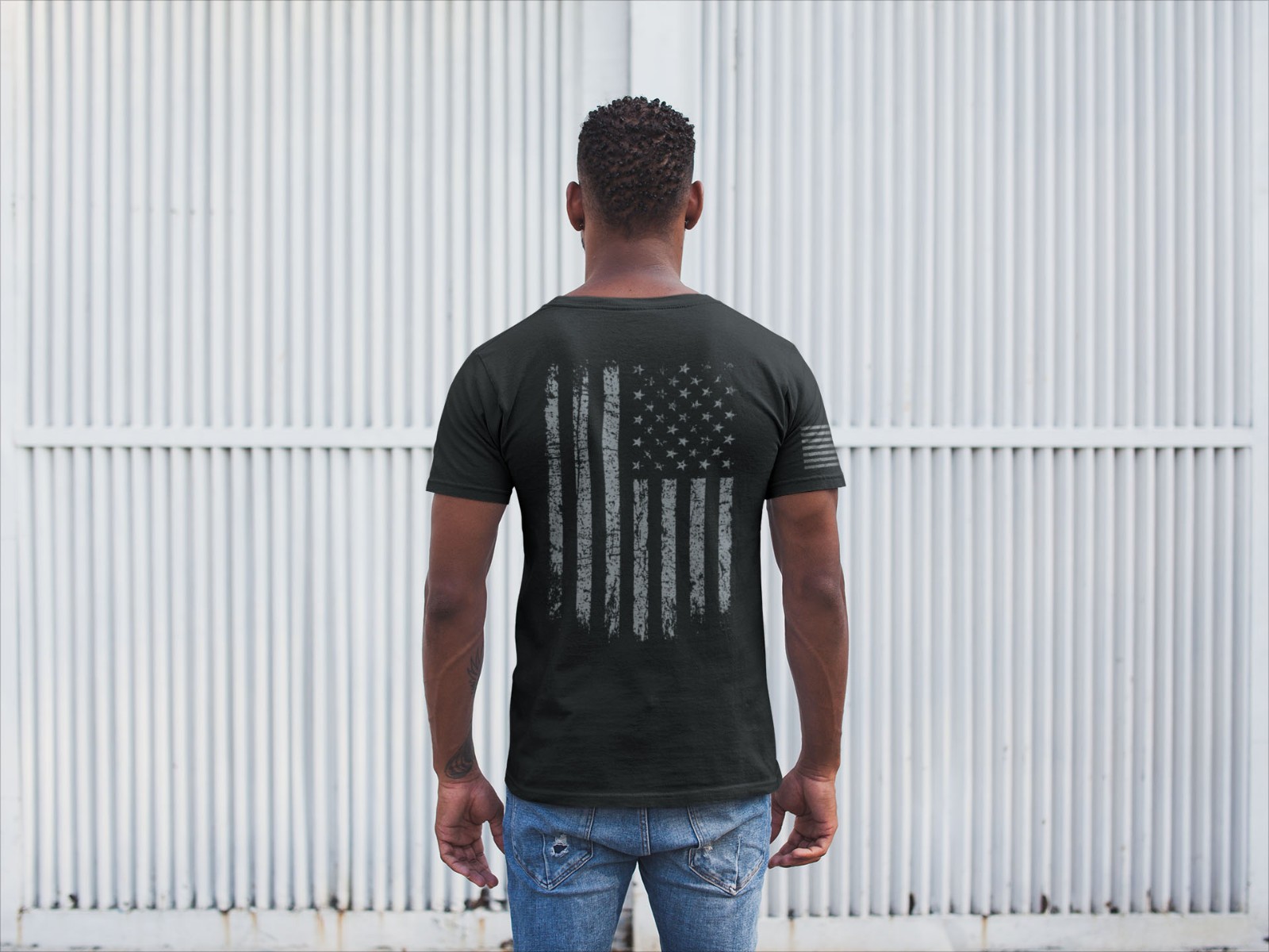 Distressed American Flag T-Shirt with Back & Sleeve Print – Patriotic USA gallery