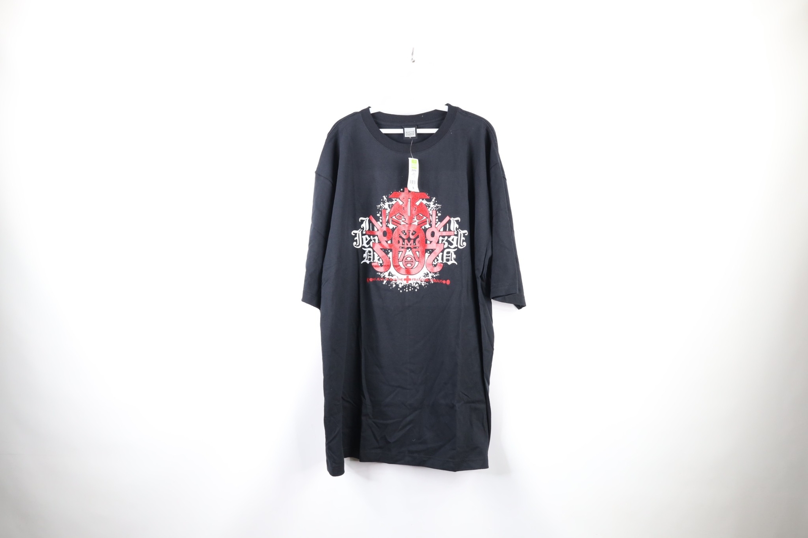 NOS Vtg Marithe Francois Girbaud Mens XL Baggy Spell Out Glitter T-Shirt Black