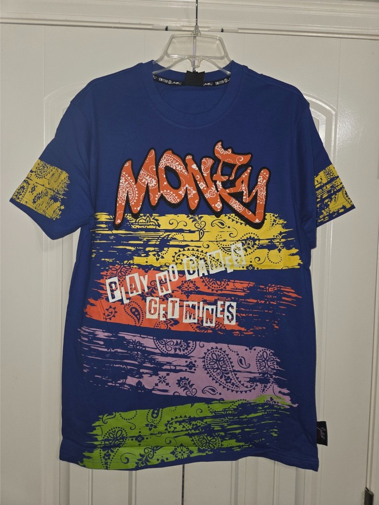 Switch Remarkable Money Play No Games Get Mines Tee Royal Blue Large NWT