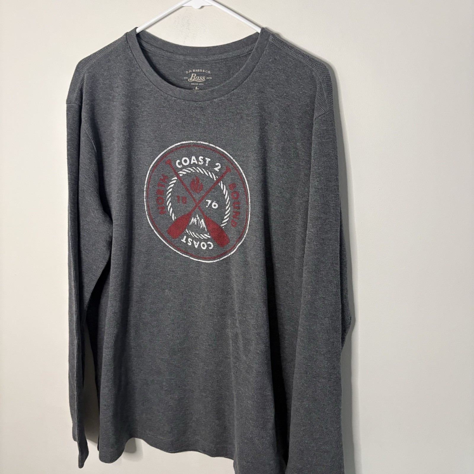 Bass & Co Men’s Large Grey Long Sleeve Thermal Top Coastal Nautical J6 gallery