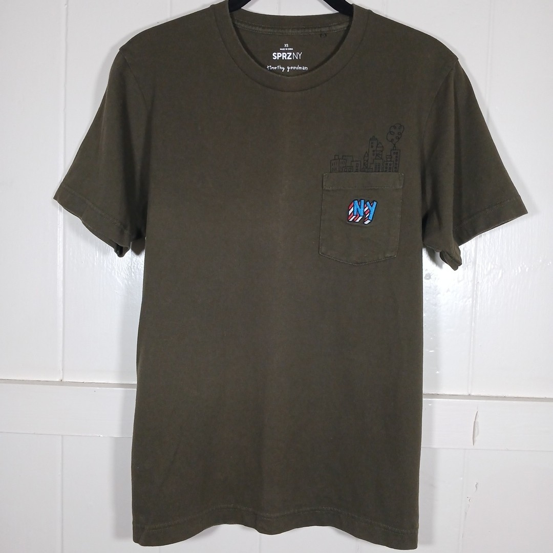 Uniqlo SPRZ NY × Timothy Goodman Shirt Men's XS Olive Graphic Pocket NYC Map Art gallery