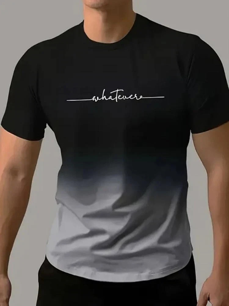 Men's Vintage Gradient Print Casual Tee Shirt Breathable Polyester O-Neck gallery