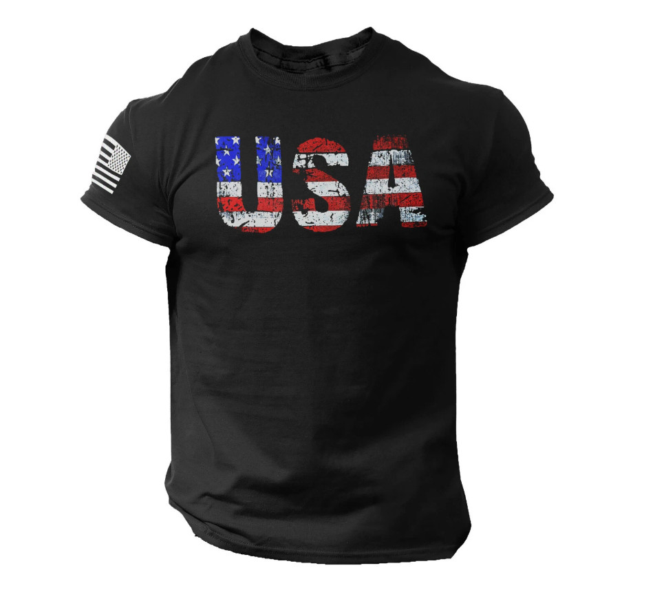 USA Distressed American Flag Letters Patriotic Men T-Shirt Vintage US Tee gallery