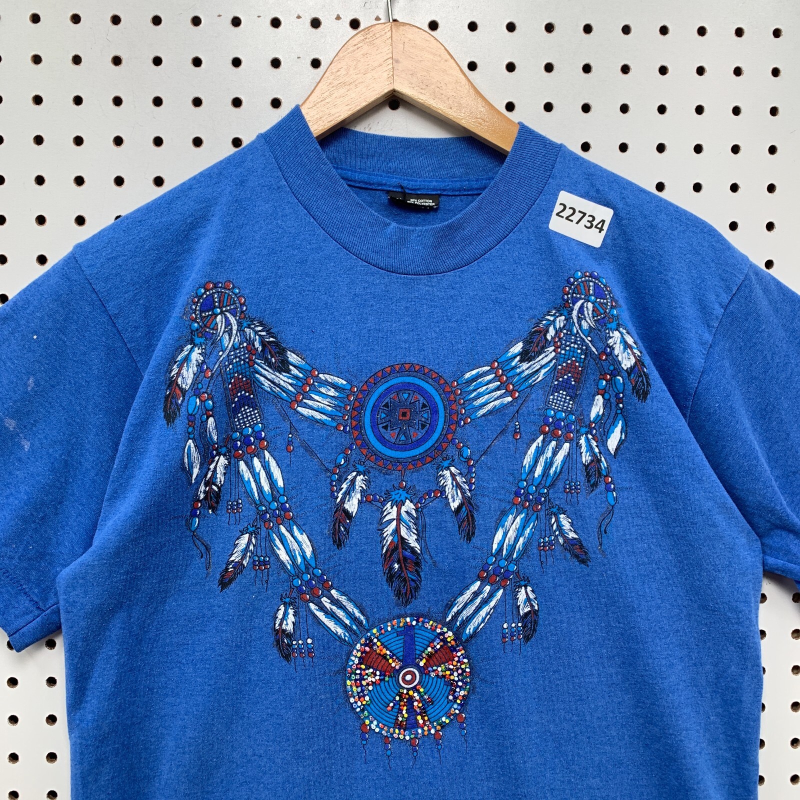 Vintage 90s Indian Dream Catcher Shirt Blue Men Medium Beaded 19x27 gallery